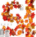 VIHOSE 2 Pack Thanksgiving Maple Leaves Garland Fall Decor 11.5 ft 40 LED with Pumpkin Lights Battery Operated and Timer Remote for Home Thanksgiving Halloween Decor(Colorful)