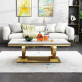 SSLine Rectangular Faux Marble Coffee Table for Living Room Modern Luxury White Marble Center Table with Gold Pedestal Base 46.8