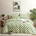 CLOTHKNOW Green White Plaid Comforter Set Twin/Twin XL Grid Bedding Comforter Sets Buffalo Checnker Comforter Soft Green White Comforter Sets