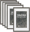 VCK 16x24 Poster Frame 5 Pack - Grey, High-End Wood Picture Frames with Polished Plexiglass, Display 12x18 Photo with Mat or 16x24 without Mat, Art Gallery-Quality, Wall Hanging, Grey