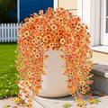 4PCS Fall Artificial Hanging Flowers Plants for Outdoors, 4Pcs Faux Silk Flowers with Eucalyptus Leaves, Fake Fall Flowers for Autumn Home Patio Porch Outside Decor (Orange Yellow)