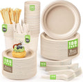 Gezond Compostable Paper Plates - 700pcs Biodegradable Heavy-duty Brown Plates Set for Party