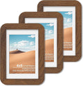 4x6 Round Corner Picture Frame, Solid Oak Wood Photo Frame With Mat For 3.5x5, Shatterproof Plexiglass Includes Hanging Hardware For Wall Hanging Or Tabletop Display Frame, Walnut, 3 Pack