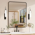 22×30 Black Bathroom Mirror for Over Sink - Rectangle Bathroom Vanity Mirror Wall Mounted with Matte Aluminum Frame & Rounded Corners, Shatterproof Tempered-Glass, Horizontal/Vertical