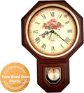 JUSTIME Traditional Schoolhouse Classic Vintage Rose Regulator Wall Clock, Chiming Wall Clocks with Pendulum & Westminster Chime Hourly, Schoolhouse Wall Decor Battery Operated (Dark Wood Grain)