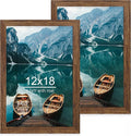 12x18 Frame Set of 2, Rustic Brown Wood Style, Display 12 x 18 Poster without Mat or 8.5x11 Picture with Mat, Wall Mounting Horizontal and Vertical