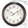 12 inch Outdoor Wall Clock, Plastic Waterproof Outdoor Clocks with Temperature & Humidity, Water Resistant Wall Clock for Patio Garden, Dark Brown