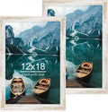 12x18 Frame Set of 2, Distressed White Wood Style, Display 12 x 18 Poster without Mat or 8.5x11 Picture with Mat, Wall Mounting Horizontal and Vertical