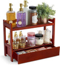 Sorbus Bamboo Bathroom Counter Organizer โ 2-Tier Shelf with Hidden Drawer for Vanity, Matcha Station, Bathroom Sink Organizer Countertop, Kitchen & Office Storage (17โณโฏLโฏxโฏ6.5โณโฏWโฏxโฏ12.6โณโฏH) (Brown)