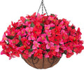 Artificial Fake Hanging Flower Plants Basket for Outdoors Decoration, Faux Silk Bougainvillea Flowers in Planter Look Real UV Resistant Faux Flower for Outside Porch Patio Garden Home Decor