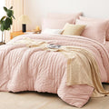 CozyLux Full Size Comforter Sets with Sheets Seersucker 7 Pieces Blush Pink Bed in a Bag Textured Luxury Soft Bedding Set with Down Alternative Comforter, Sheets, Pillowcases & Shams for All Seasons