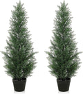3FT Artificial Cedar Tree - Realistic Faux Cedar Trees for Outdoor Planters - Fake Cypress Trees for Front Porch - Faux Evergreen Plants for Home Porch Decor - Set of 2