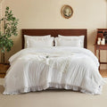 MR&HM White Ruffle Comforter Set Full, Farmhouse Shabby Chic Bedding Comforter Set, Boho Bed in a Bag Set 7 Pieces with 1 Comforter, 1 Flat Sheet, 1 Fitted Sheet, 2 Pillowcases & 2 Pillow Shams