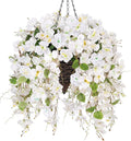 Ivydale Artificial Hanging Flowers Baskets Fake Plants for Outdoors Summer Decoration, Faux Hibiscus UV Resistance Realistic Silk Flowers for Outside Home Patio Porch Balcony Garden Wedding, White