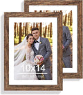 10x14 Picture Frame Set of 2, Made of Glass and Rustic Brown Wooden Frame, Display 8x12 Pictures with Mat or 30 x 40cm Diamond Painting Art without Mat for Wall Mounting, Gallery Photo Frames