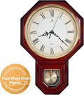 JUSTIME Traditional Schoolhouse Gradient Roman Regulator Wall Clock, Chiming Wall Clocks with Pendulum & Westminster Chime Hourly, Schoolhouse Wall Decor Battery Operated (Red Mahogany)