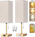 Table Lamp for Bedroom set of 2,3-Color Bedside Lamps with Pull Chain Table Lamps for Nightstand with AC Outlets,18'' Night Light Lamps with 2 Bulbs Lamps for Living Room Kids Office Decor(Glod)