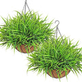KHOYIME 2 Set Artificial Hanging Plants Basket for Outdoors Indoor, Faux Green Grass Baskets Fake Greenery Stems Planters UV Resistant Spring Summer Decor for Home Garden Porch Balcony Patio Yard