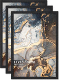 Engineered Wood 11x16 Picture Frame Set of 3, Black Frame for 11 x 16 Inch Picture Poster Photo, Light Weight 11 by 16 Frame with Wood-grain for Wall - 3 Pack/Black/11 x16