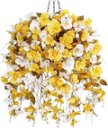 Ivydale Artificial Hanging Hibiscus Flowers with Basket for Outdoors Fall Decoration, UV Resistant Fake Hibiscus Vines Faux Plants Realistic Silk Flowers for Planters Outside Home Patio Porch Balcony