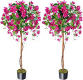HUAESIN 2 Pack 5FT Bougainvillea Artificial Tree Tall Potted Fake Bougainvillea Trees Lifelike Faux Plants with Wood Trunk and Pink Flower for Indoor Outdoor Office Wedding Home Decor