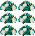 NUPTIO Flower Wedding Centrepieces for Tables - 6 Pcs 9.5in Diameter Teal & White Artificial Flowers Rose Ball for Centerpieces Table - Fake Rose Arrangements for Weddings Birthday Party Decorations