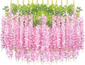 24 Pack Artificial Fake Wisteria Vine Ratta (3.75 Feet) Hanging Garland Silk Flowers String Home Party Wedding Decor(Pink)