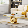 SSLine Rectangular Faux Marble Coffee Table for Living Room Modern Luxury White Marble Center Table with Gold Pedestal Base 46.8