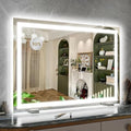 32x 22 Inch Large Lighted Vanity Mirror with Dimmable 3 Modes, LED Makeup Mirror for Bathroom & Dressing Room, Tabletop or Wall-Mounted, White