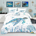Sea Turtle Comforter Ocean Beach Bedding Twin Size Set Teal Blue Turtle Sea Horse Starfish Ocean Theme Printed Coastal Comforter Set for All Season