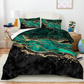 Queen Comforter Set Emerald Green, Marble Bedding Comforter Set, Metallic Foil Print Black Gold Bedding Dark Green Abstract Modern Comforter Set