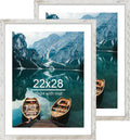 22x28 Frame Set of 2, Distressed White Wood Style - Display 18x24 Picture Frame with Mat or 22 x 28 Poster Frame without Mat, Wall Mounting Horizontal and Vertical