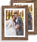 8x11 Picture Frame Set of 2, Made of Real Glass and Rustic Brown Wooden Frame - 8 by 11 Photo for Wall or Tabletop Display