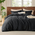 Bedsure 100% Washed Cotton Duvet Cover King Size - Black Minimalist Cotton Duvet Cover Linen Like for All Seasons - GentleSoft™ Plain Simple Bedding, 3 Pieces (Black, King, 104