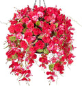 Artificial Fake Hanging Hibiscus Flower Baskets for Outdoor Decoration, Faux Silk Hibiscus Long Vines in Planter UV Resistant Realistic Flowers for Outside Porch Patio Home Decor, RedPink