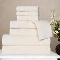 Superior Honeycomb Cotton Medium Weight Towels, for Guest Bath, Master Bathroom, Shower, Quick Dry, Adults, Home Essentials, Textured Waffle Border, Assorted Towel Set, 8 Piece Towel Set, Ivory