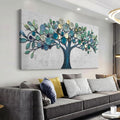 CHATYOUNG Large Canvas Wall Art - Wall Pictures Artwork for Living Room Tree of Life Blue Gold Leaves Gray Background Paintings Bedroom Dining Room Office Kitchen Home Decor 58