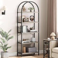 IDEALHOUSE Bookshelf 5 Tier Bookcase Arched Display Racks Tall Standing Bookshelves Metal Frame Farmhouse Storage Rack Shelf Grey Book Shelf for Bedroom, Living Room, Home Office