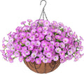 Ivydale Artificial Fake Hanging Flowers Plants in Basket for Outdoor Decoration, 12 Pcs Faux Morning Glory in Planter Realistic UV Resistant Silk Flowers for Home Porch Patio Balcony Yard Outside
