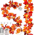 VIHOSE 2 Pack Thanksgiving Maple Leaves Garland Fall Decor 11.5 ft 40 LED with Pumpkin Lights Battery Operated and Timer Remote for Home Thanksgiving Halloween Decor(Reddish Brown)