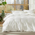 Bedsure 100% Stone Washed Cotton Duvet Cover Queen Size - White Minimalist Cotton Duvet Cover Linen Like for All Seasons - GentleSoft™ Plain Simple Bedding, 3 Pieces (White, Queen, 90
