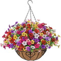 Alynsehom 1 Set Artificial Flowers with Hanging Basket, 1 Outdoor Hanging Plants with 12pcs Faux UV Resistant Fake Silk Azalea in Baskets for Porch Garden Patio Balcony Yard Home Decor(6 Colors)