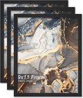 Engineered Wood 9x11 Picture Frame Set of 3, Black Frame for 9 x 11 Inch Picture Poster Photo, Light Weight 9 by 11 Frame with Wood-grain for Wall - 3 Pack/Black/9