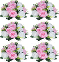 NUPTIO Pcs of 6 Fake Flower Ball Arrangement Bouquet,15 Heads Plastic Roses with Base, Suitable for Our Store's Wedding Centerpiece Flower Rack for Parties Valentine's Day Home Décor (Pink & White)