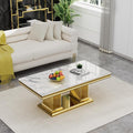 SSLine Rectangular Faux Marble Coffee Table for Living Room Modern Luxury White Marble Center Table with Gold Pedestal Base 46.8