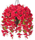 Ivydale Artificial Faux Hanging Flowers Plant Baskets for Outdoors Decoration, Fake Hibiscus UV Resistance Realistic Silk Flower for Outside Home Patio Porch Balcony Garden Wedding, Red