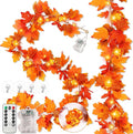 VIHOSE 2 Pack Thanksgiving Maple Leaves Garland Fall Decor 11.5 ft 40 LED with Pumpkin Lights Battery Operated and Timer Remote for Home Thanksgiving Halloween Decor(Orange)
