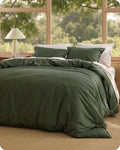 Bedsure Cotton Duvet Cover Queen - Luxury Slub Weave 100% Cotton Duvet Cover Set with a Linen Like Textured, Easy Change Durable Bedding Set 3 Pieces, Olive Green, 90