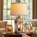 QiMH Table Lamp for Living Room, Farmhouse Lamps with USB A+C and Nightlight, 26