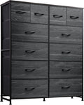 WLIVE Storage Organizer Unit with 12 Fabric Bins, Storage Drawers Organizer with Steel Frame, Tall Storage Tower Organizaton for Living Room, Hallway, Office, Charcoal Black Wood Grain Print